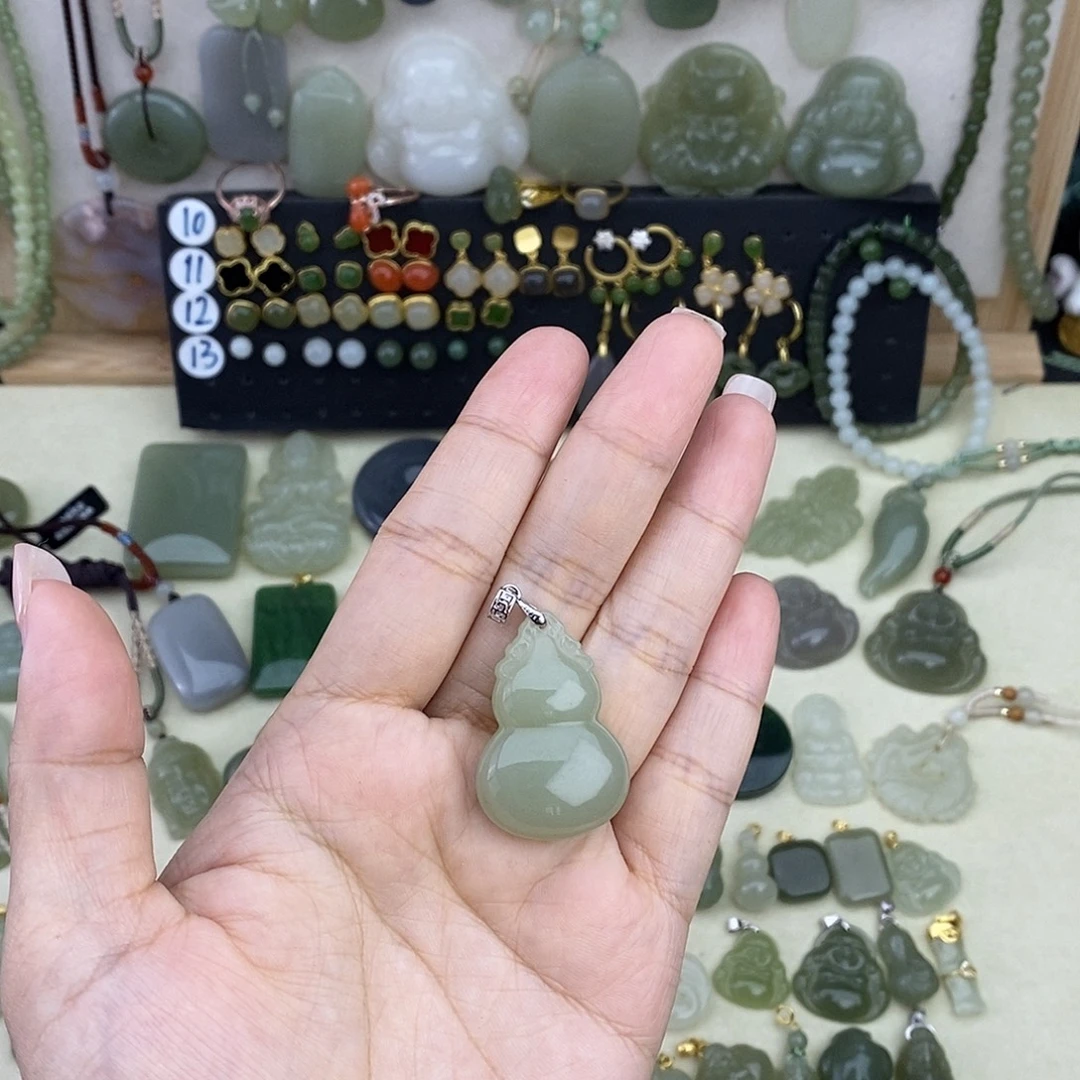 和田玉银S925镶嵌吊坠(不含链)