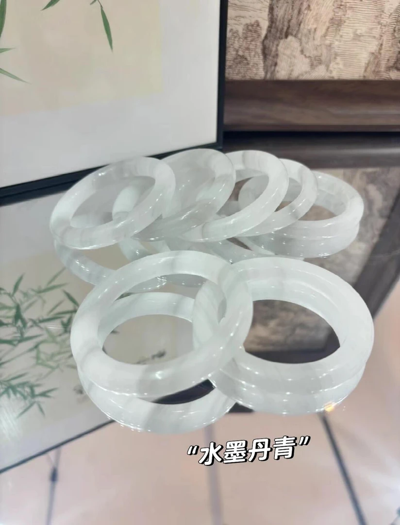 天然玉石金丝玉水墨丹青手镯时尚精致圈口联系客服备注
