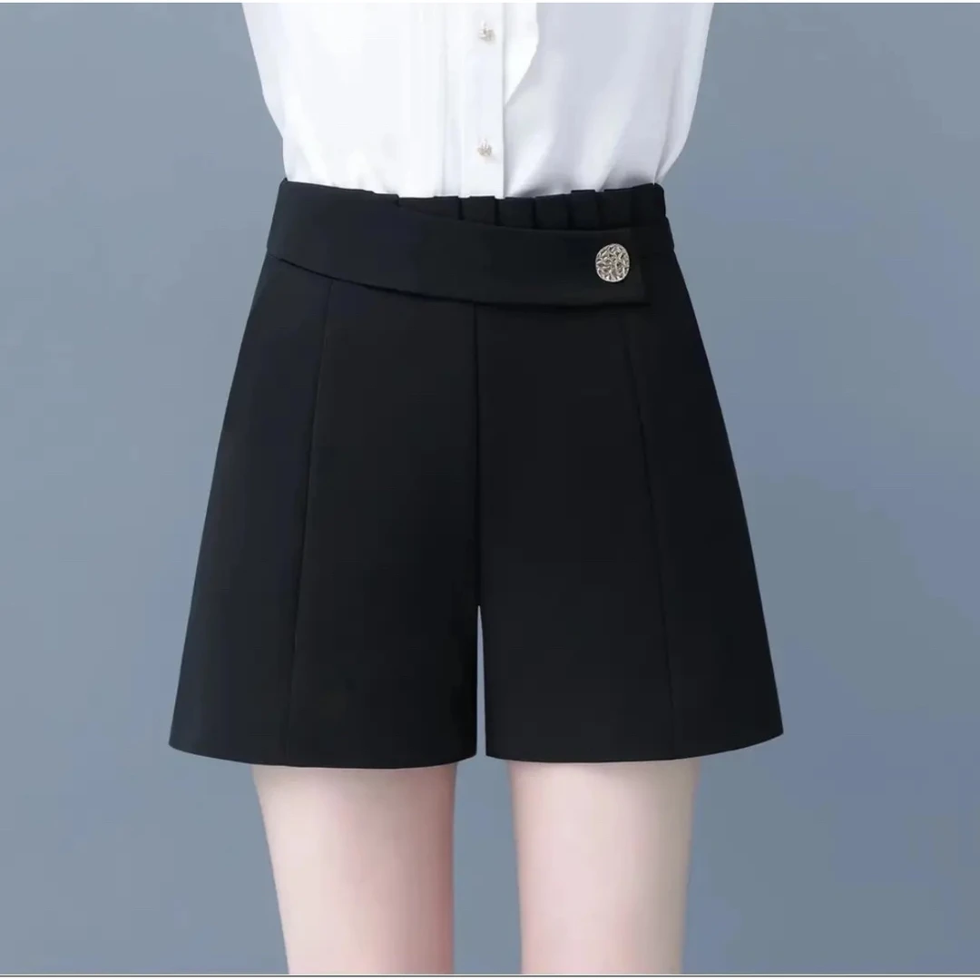 2025夏季时尚木耳边腰带不规则褶皱设计感A字阔腿百搭显瘦短裤