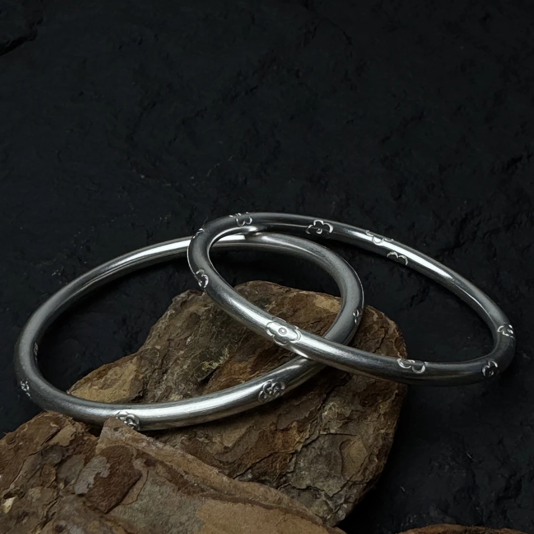 足银手镯 足银圆棍手镯