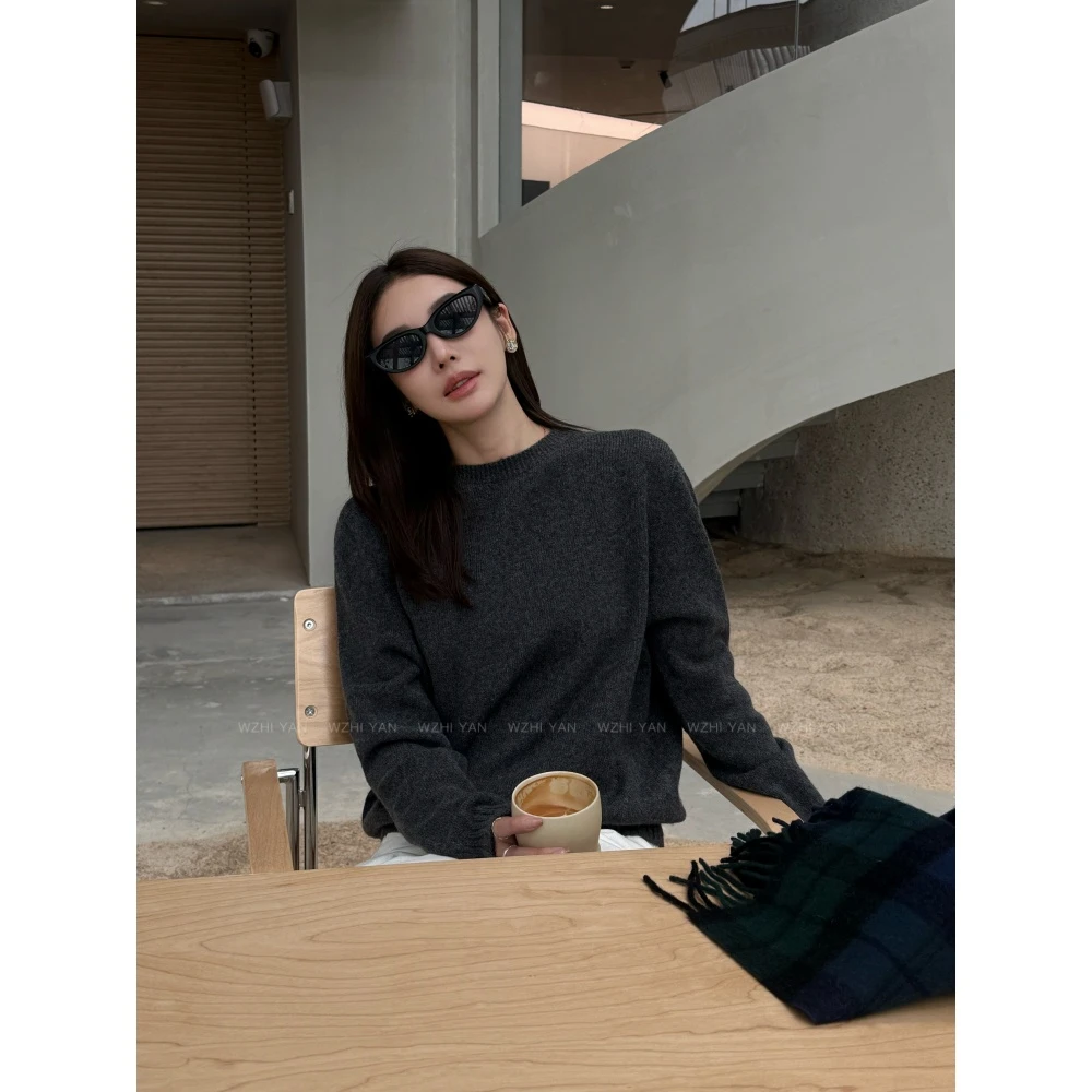 【失重雾气】“雪花绒羊毛衫”极简慵懒感圆领长袖套头灰色毛衣95816