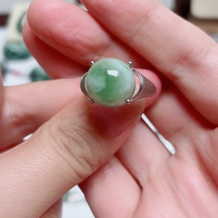 透闪石-蛇纹石玉银S925镶嵌戒指
