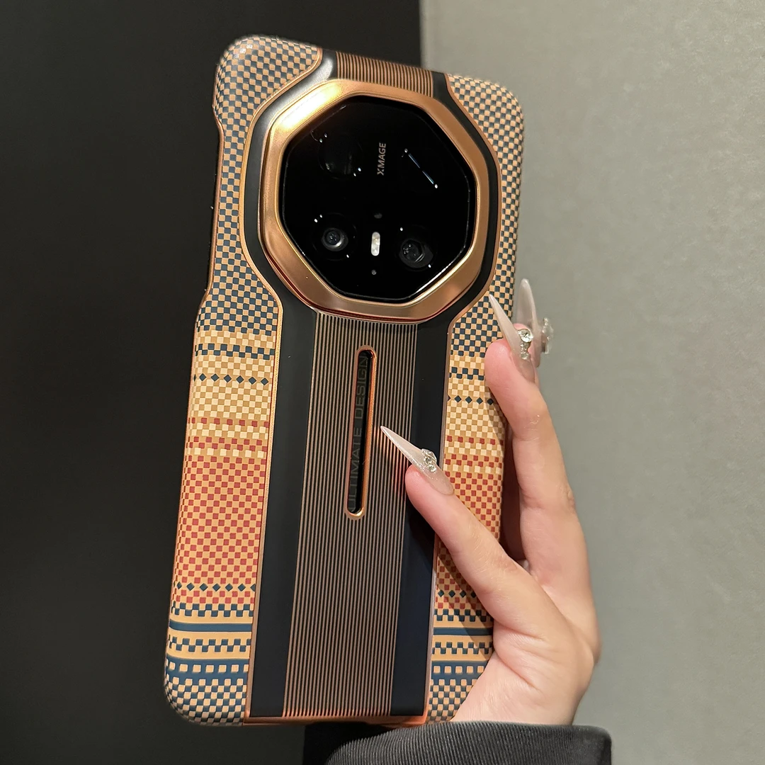 适用华为mate70rs非凡大师手机壳日落橙碳钎维纹mate70pro+保护套