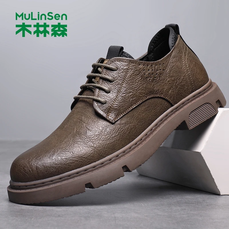 木林森皮鞋男士春季新款潮流百搭休闲鞋子男款英伦风高档男鞋耐穿