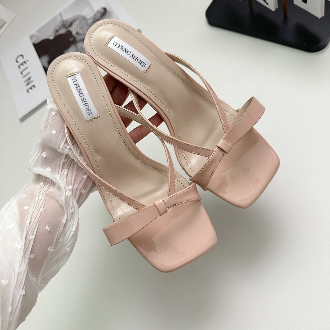 法式仙女风增高7公分蝴蝶结方头细跟优雅甜美高跟外穿凉鞋女