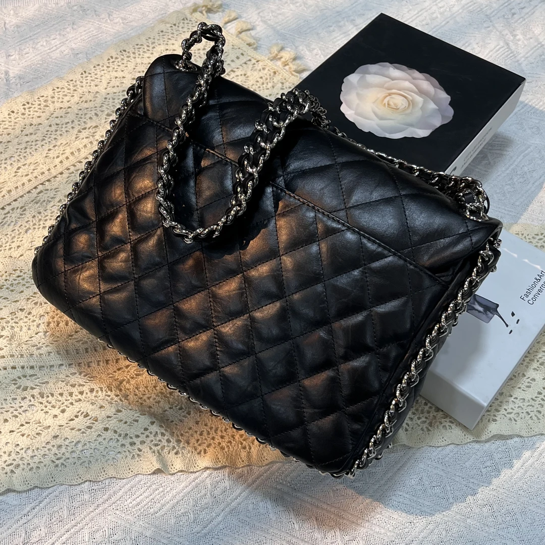 陈三北TF340【机场包】黑色 小号30CM 小C菱格 斜挎女包