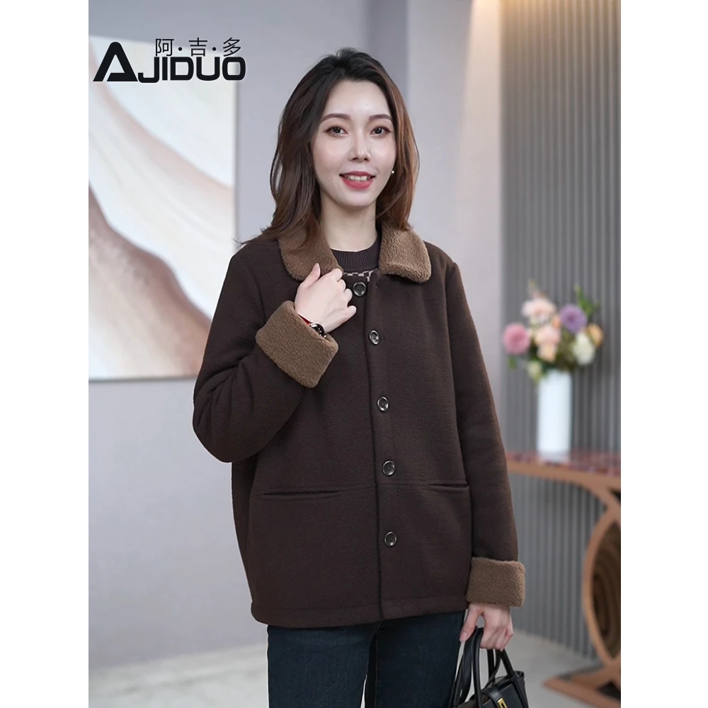 撞色翻领拼接短款外套女冬季2025新款夹棉保暖加厚高级呢子大衣