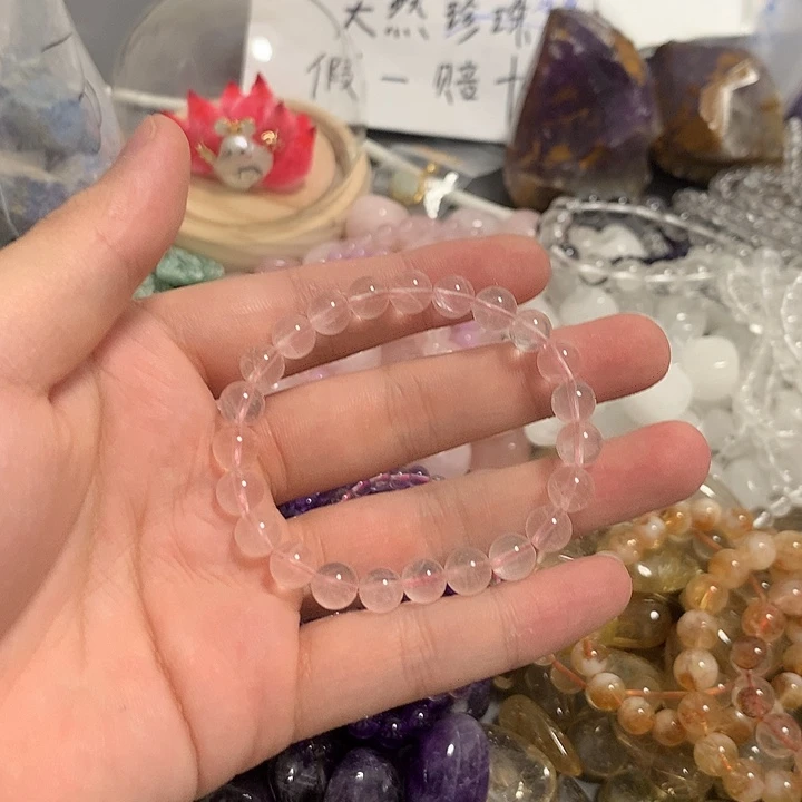 水晶手串未镶嵌7mm粉水晶阿塞
