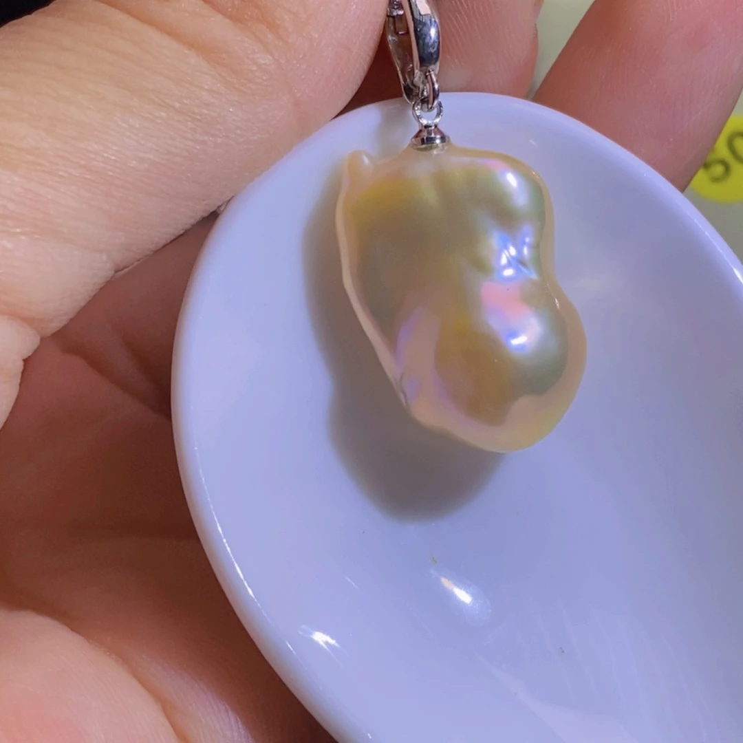 银S925镶嵌淡水珍珠天然珍珠无染色，无优化