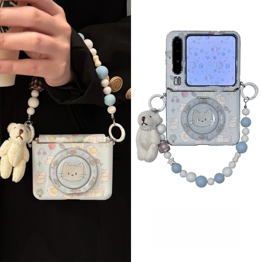 适用于华为purax折叠屏手机壳pocket2韩涂鸦小鱼信封耳机猫咪小米