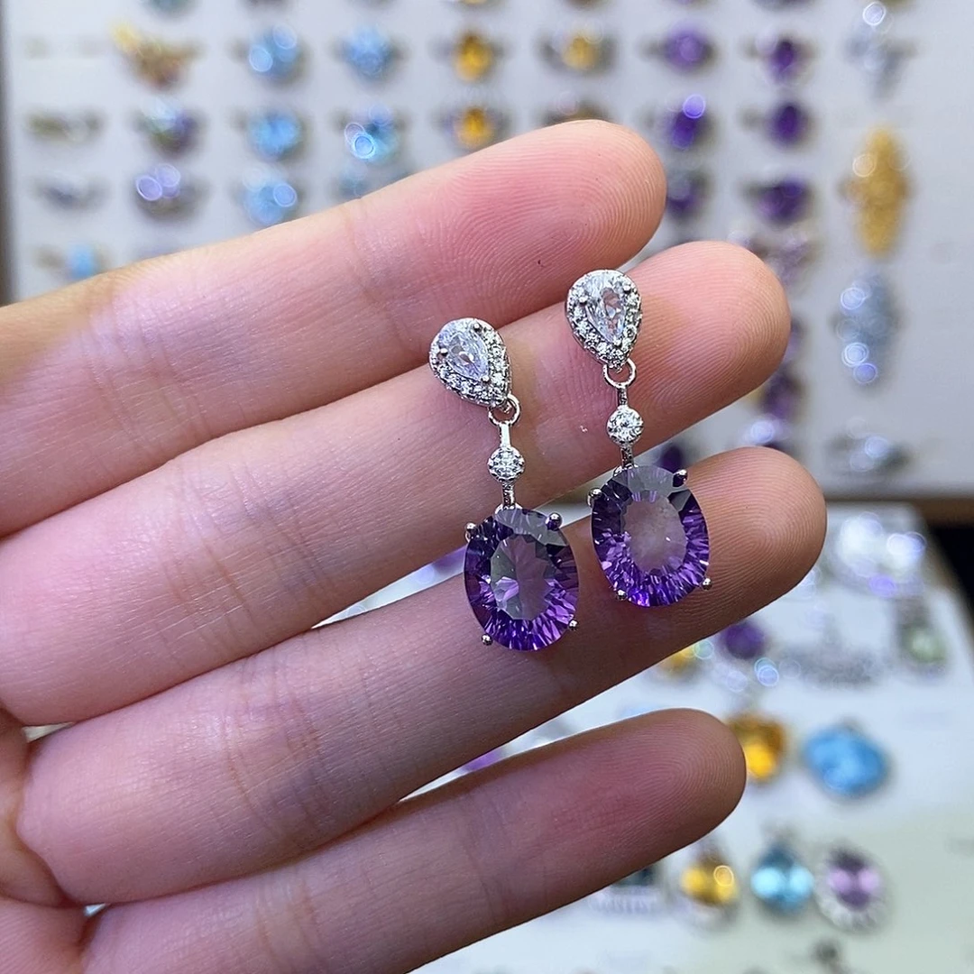 银S925镶嵌耳饰紫晶（一物一证）