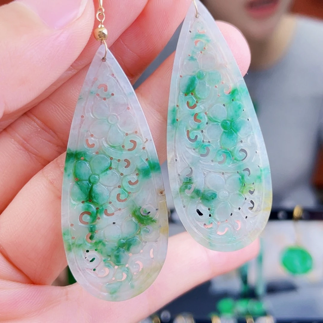 翡翠18K金镶嵌耳饰饰品