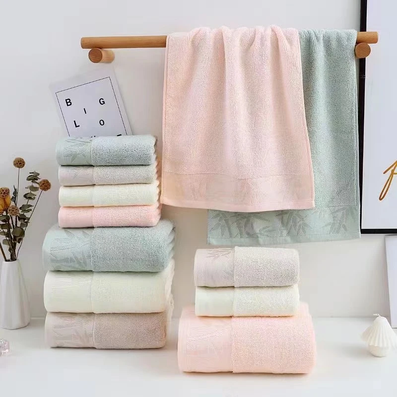 四条装【竹纤维提花毛巾】竹纤维家用提花毛巾 吸水好用 柔软舒适