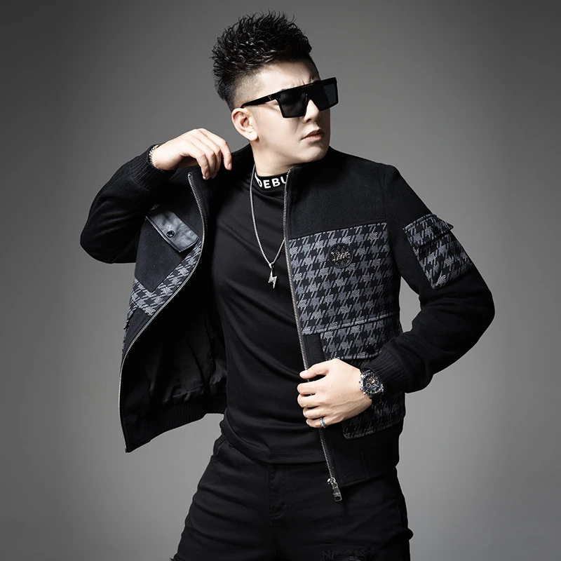 潮流立领外套男士2025秋冬季新款时尚毛昵上衣立领工装夹克男装