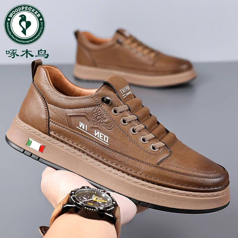啄木鸟男鞋2025春季新款英伦商务休闲皮鞋男士户外运动工作板鞋男