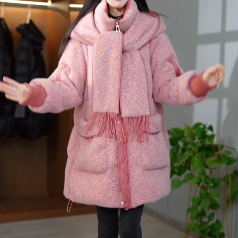 温柔系连帽可拆羽绒服女2025冬季新款日常通勤保暖舒适白鸭绒外套