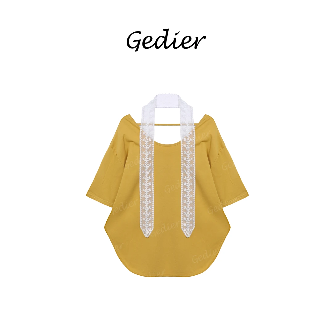 【歌蒂尔】设计感弧形下摆休闲舒适短袖T恤 TG520981Y