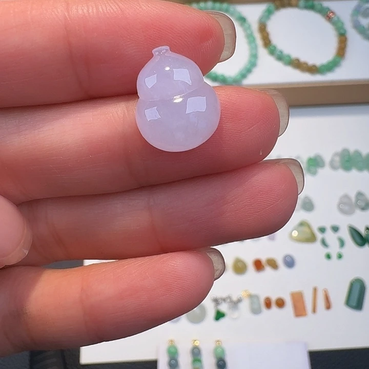 翡翠散珠天然翡翠A货粉紫葫芦