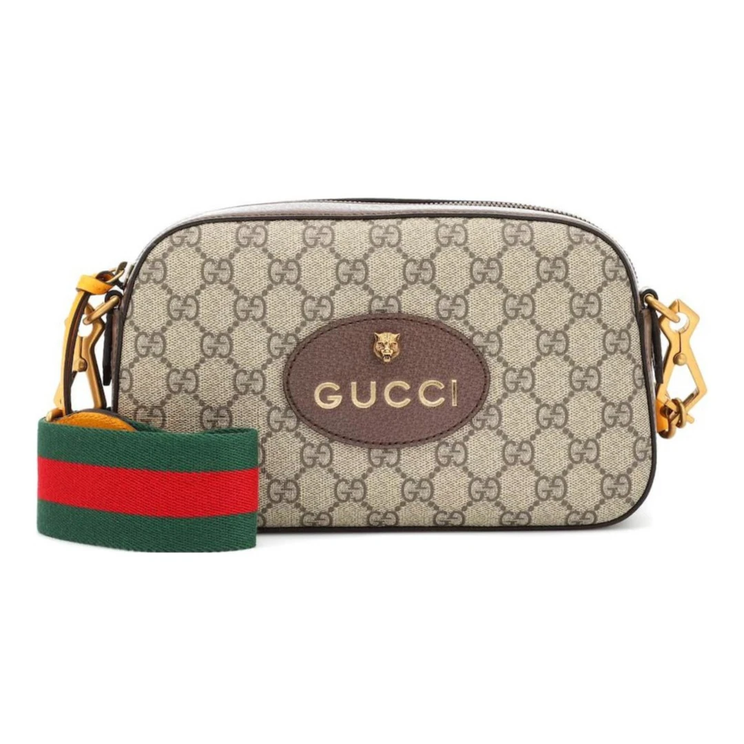 99新 GUCCI/古驰 虎头老花Logo帆布相机包斜挎包