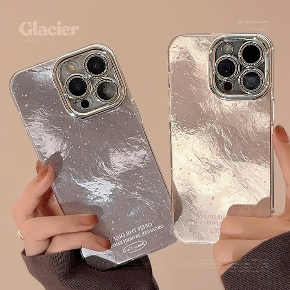 冰川纹渐变粉紫手机壳防摔硬壳适用于14至16各型号闪粉iphone