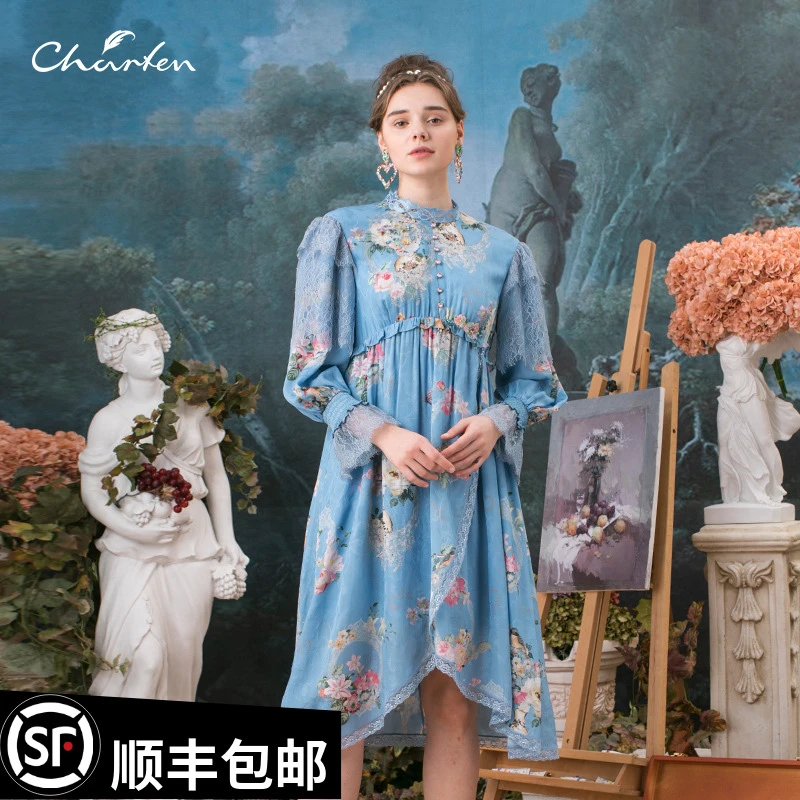 【王王精选】朝峰复古气质印花连衣裙女CFB3D127-136G长袖