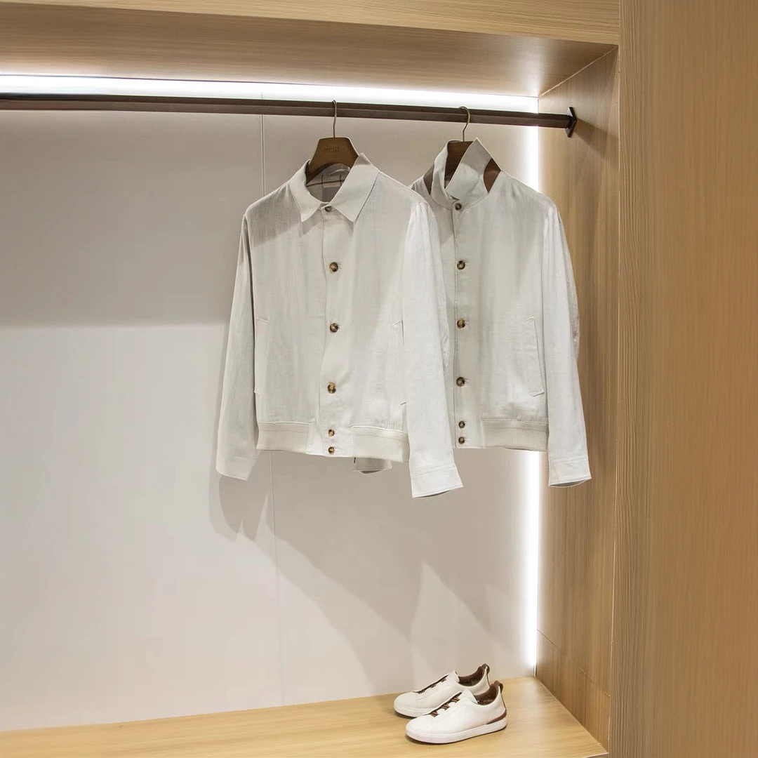 L*P奢华100%亚麻系列春秋休闲男外套时尚百搭经典翻领夹克1091