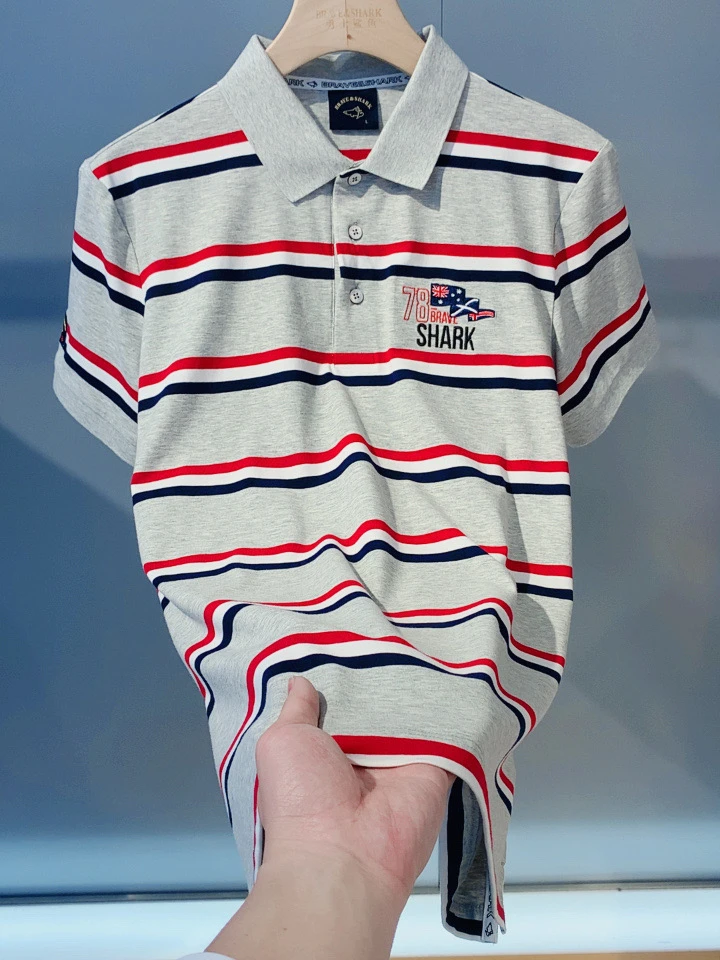 BRAVE&SHARK/勇士鲨鱼男夏季轻奢短袖定制刺绣条纹polo衫5215