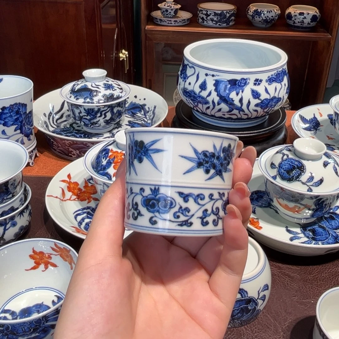 青花雯华堂手绘杯杯