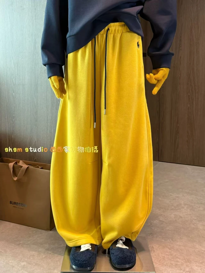 秋冬宽松百搭设计感纯色加厚加绒显瘦阔腿裤8664