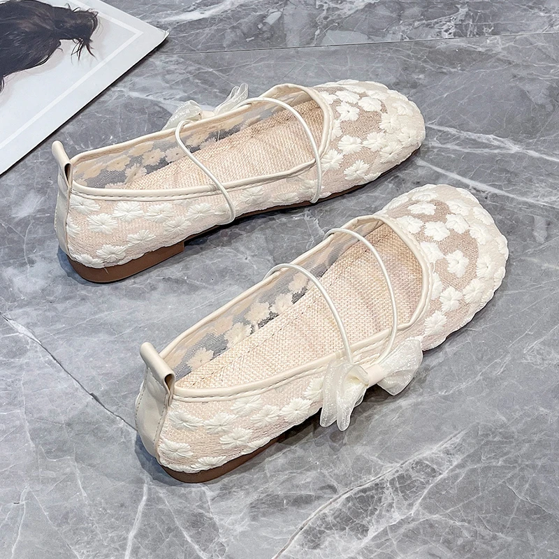 网纱透气豆豆鞋女2025春季新款一脚蹬玛丽珍鞋软底百搭平底单鞋子
