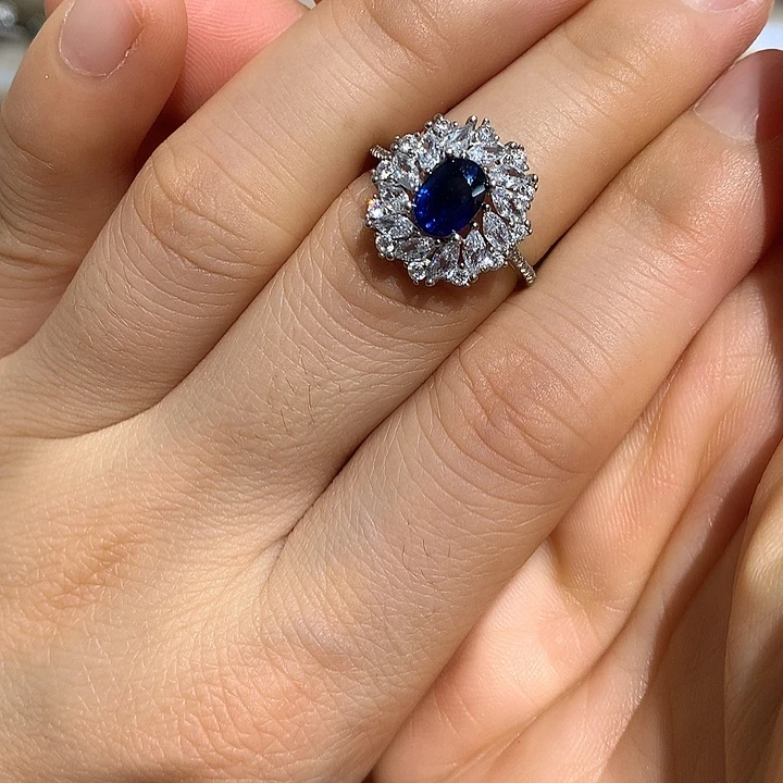 蓝宝石银S925镶嵌戒指