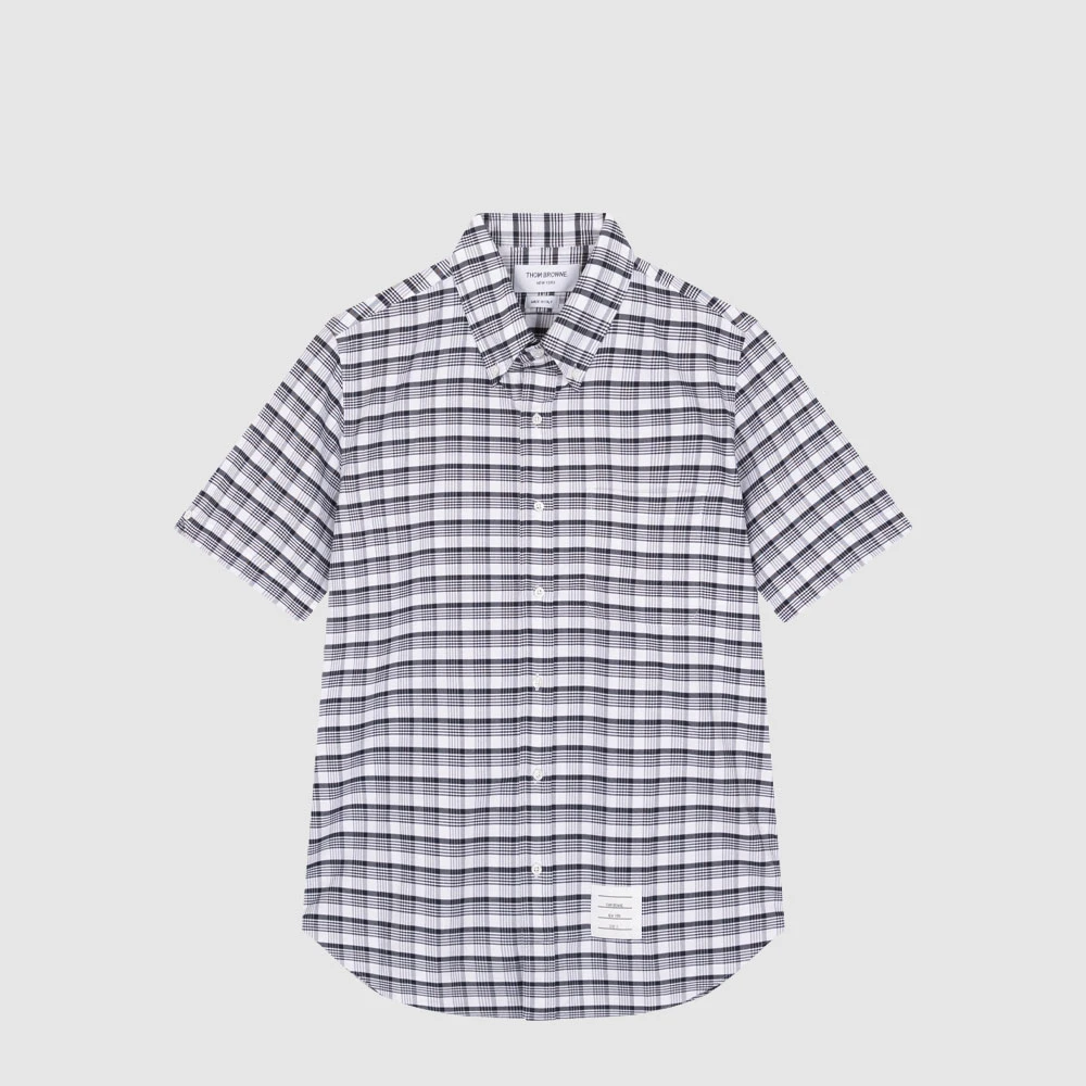 THOM BROWNE TB汤姆布朗格纹单排扣男士短袖衬衣MWS239A07855415