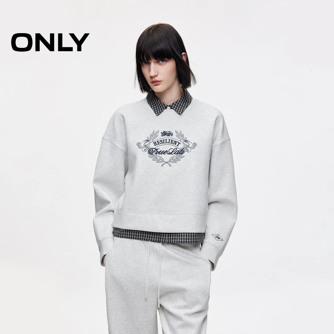ONLY2025秋季新款百搭时尚宽松假两件拼接短款卫衣女|12549S007