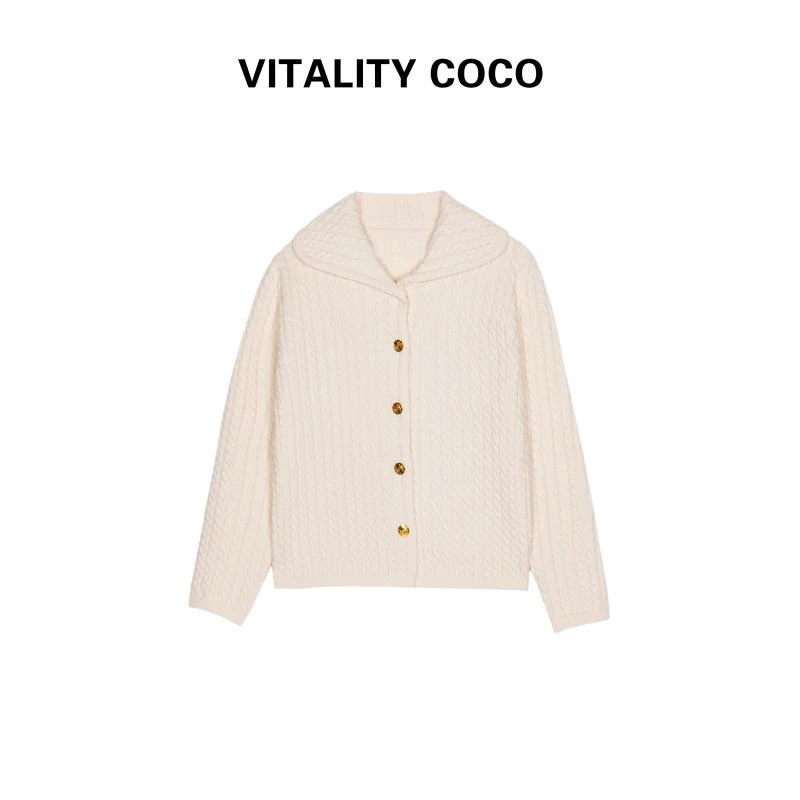 「VITALITY COCO」法式温柔风轻奢翻领设计感小众洋气针织开衫-775