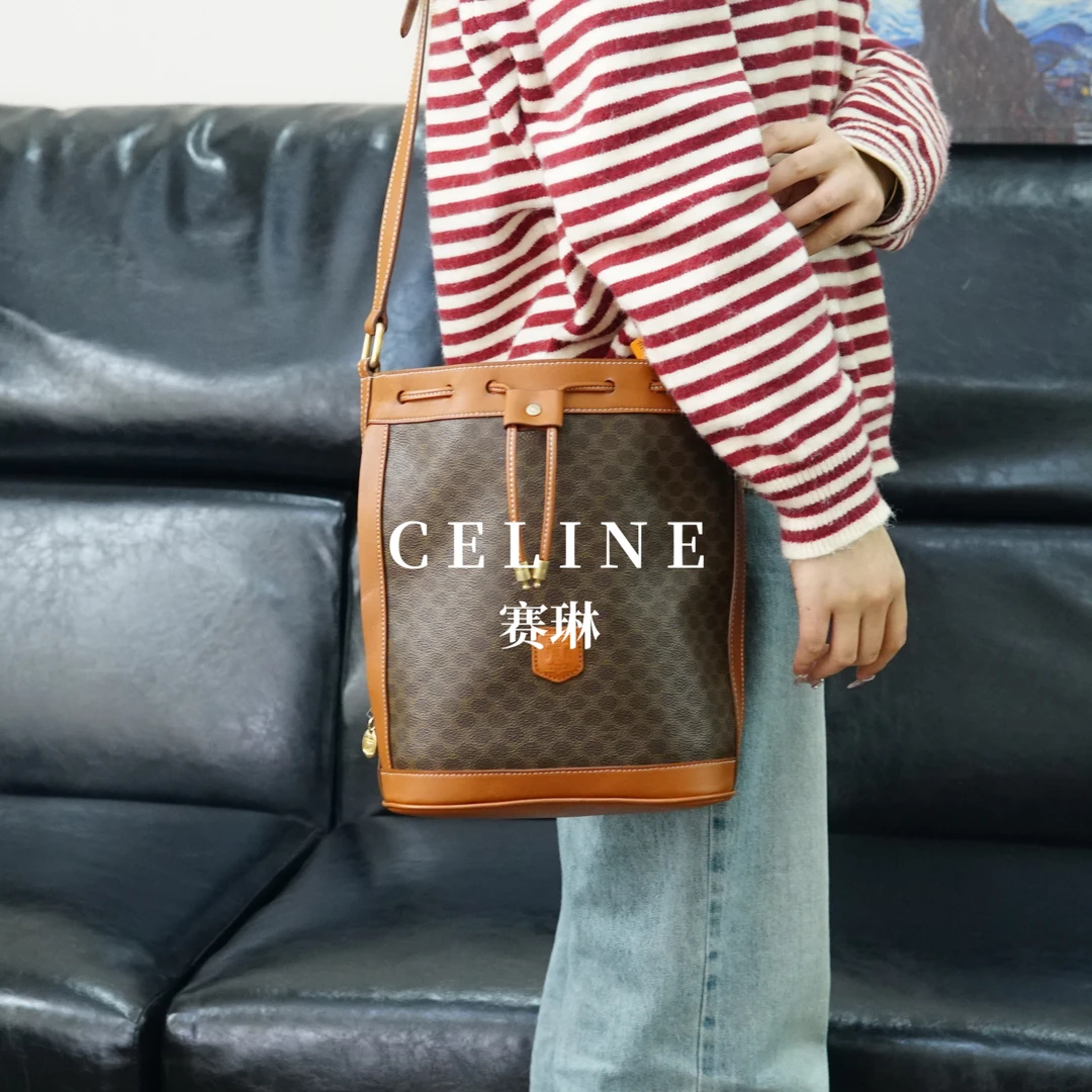 95新 Celine/思琳 老花抽绳水桶包/EE03810014/0014