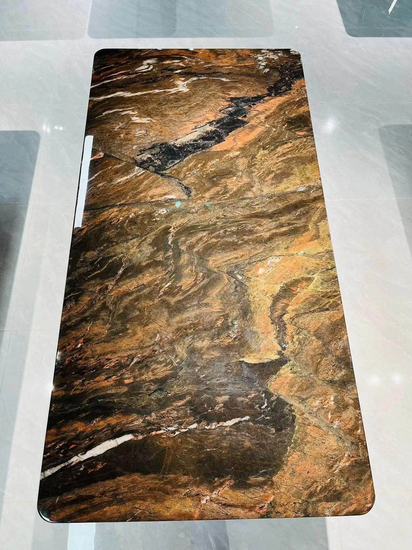 朗格棕天然大理石餐桌奢石长形轻奢餐台客厅家用小户型高端别墅