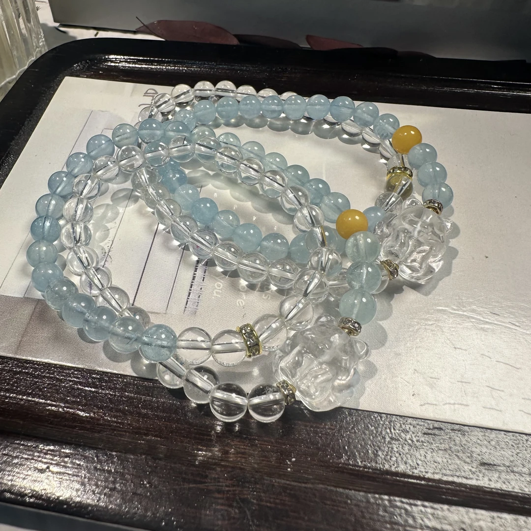 【小院甄选】原创海蓝宝双圈手链约6mm 多样性发一件 EAT1525