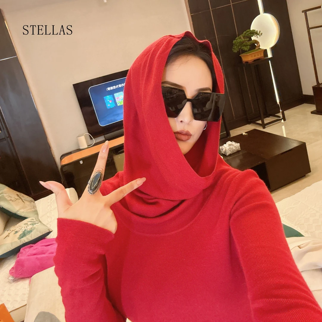 STELLAS 【失序感穿搭】设计感一字肩堆堆领美丽诺羊毛针织衫