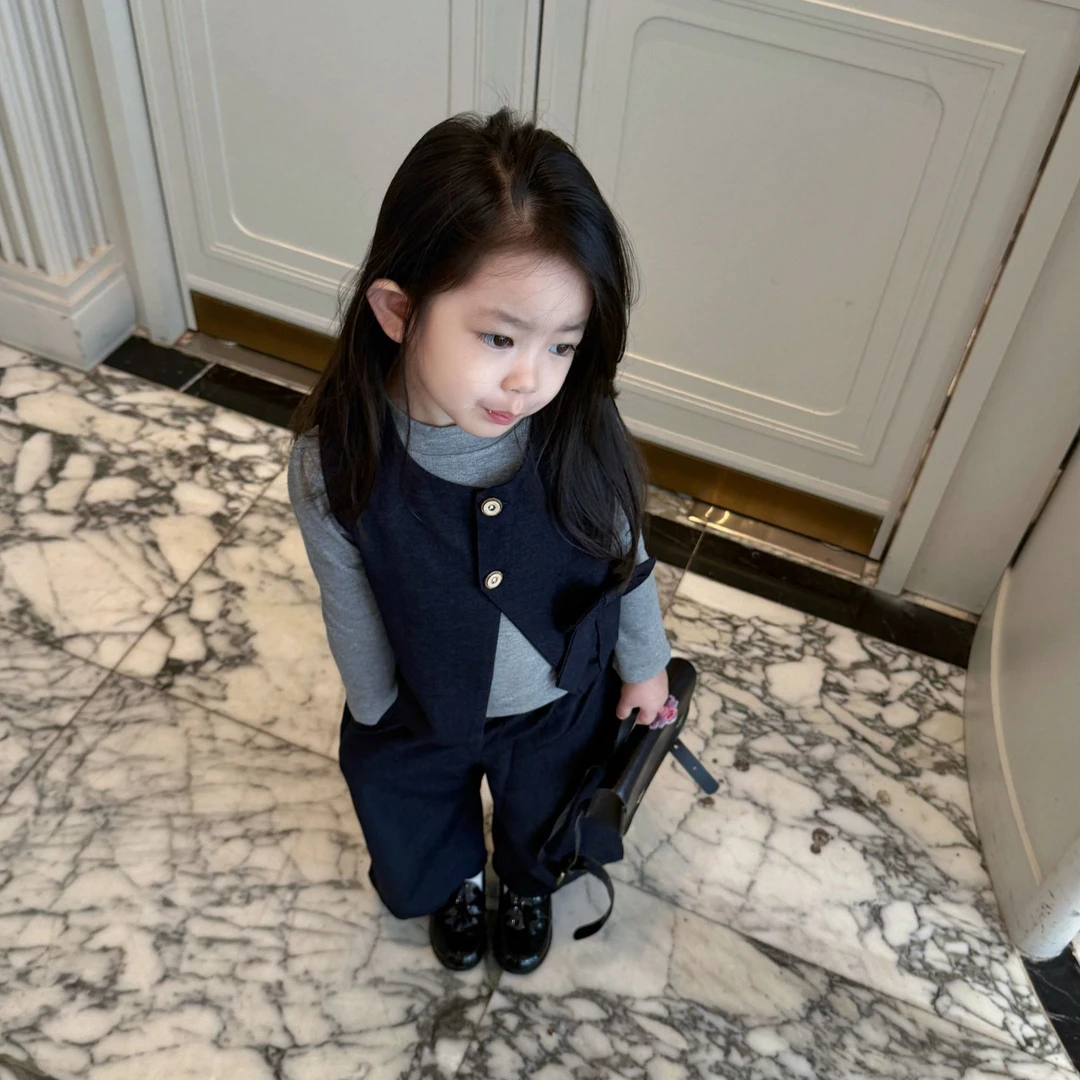 壹妈韩版童装女童秋季套装洋气儿童时髦蝴蝶结马甲背心裤子两件套