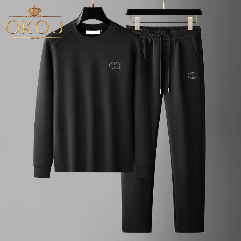 OKOJ运动套装男莫代尔圆领卫衣直筒裤秋季新款亲肤抗皱休闲两件套