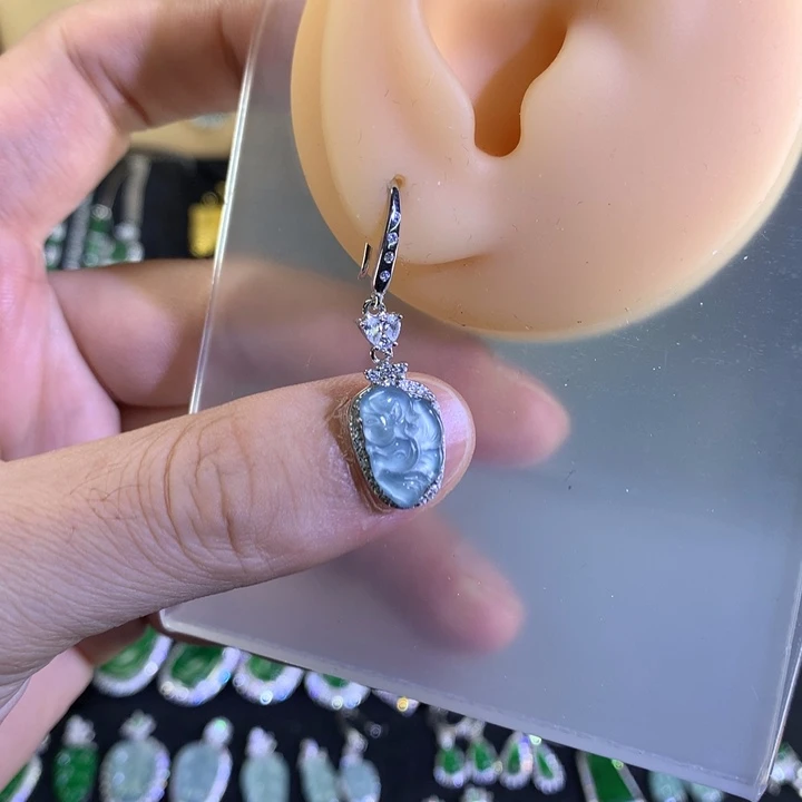 银S925镶嵌翡翠耳饰