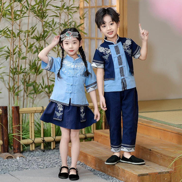 三月三民族服装儿童广西壮族男女苗族舞蹈服汉服幼儿园六一演出服
