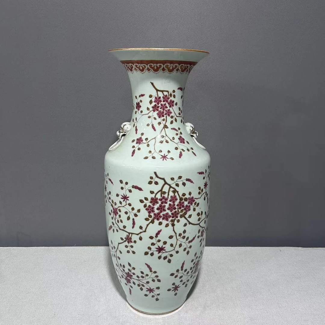 清晚期  粉彩花卉纹双耳大瓶（口径20.5 肚径25 高57.8）