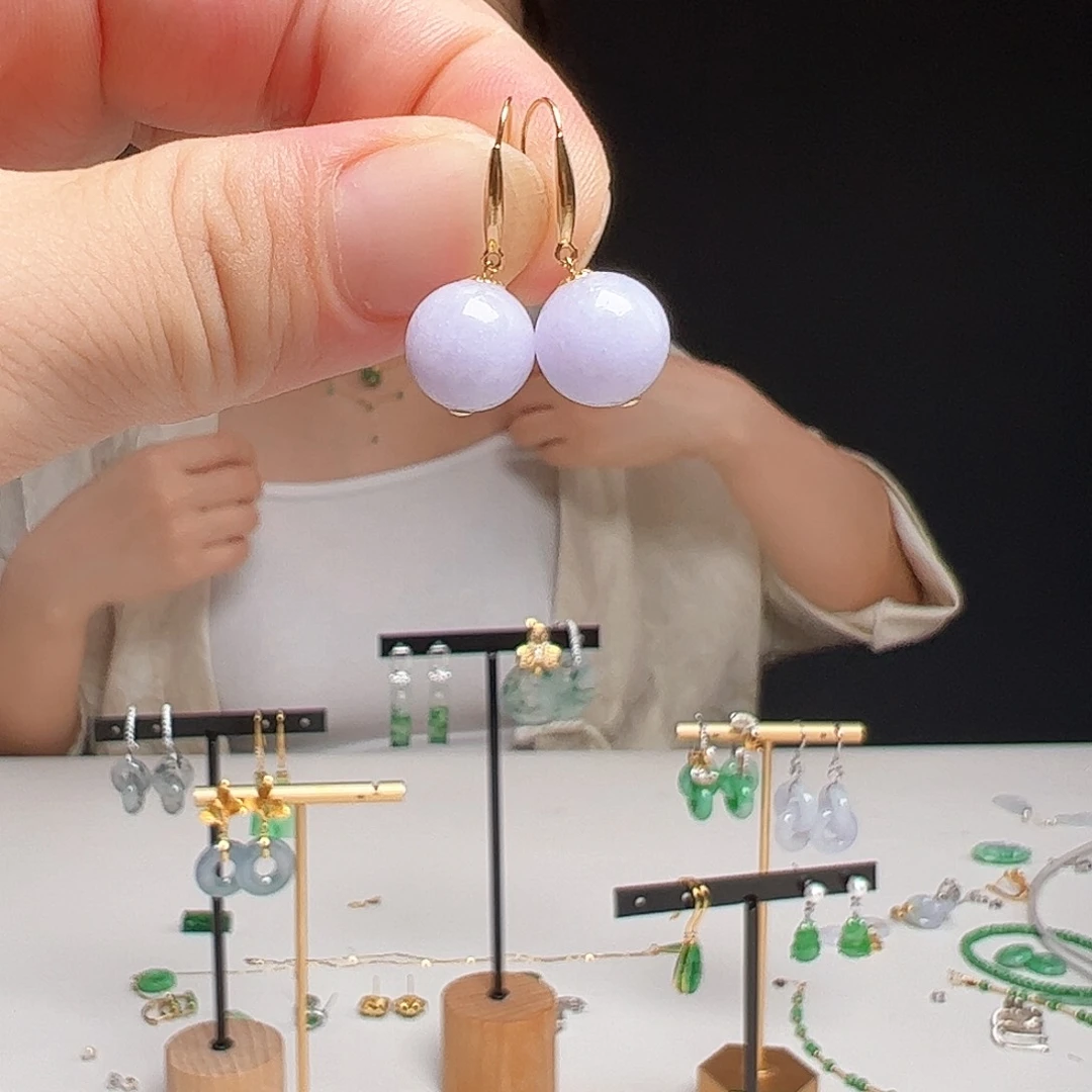 翡翠18K金镶嵌耳饰天然翡翠