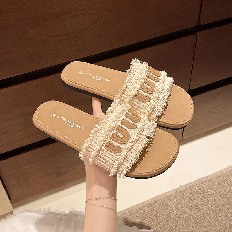 【法式小香风】拖鞋女夏外穿2025夏季新款时尚字母一字平底沙滩拖鞋