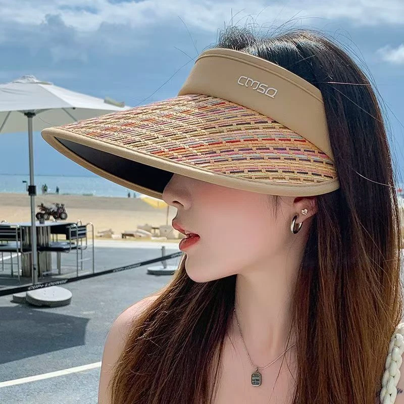 空顶游玩防晒帽女夏季防紫外线大帽檐沙滩遮阳草帽户外遮脸太阳帽