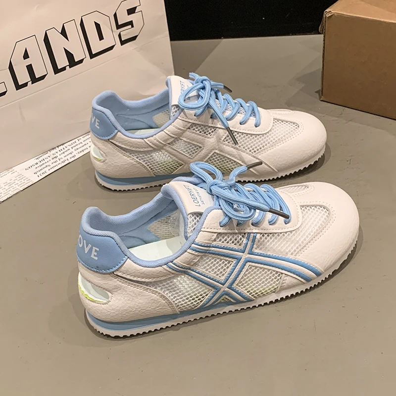 平底网面德训鞋女2025夏季新款平底防滑软底轻便百搭休闲运动板鞋