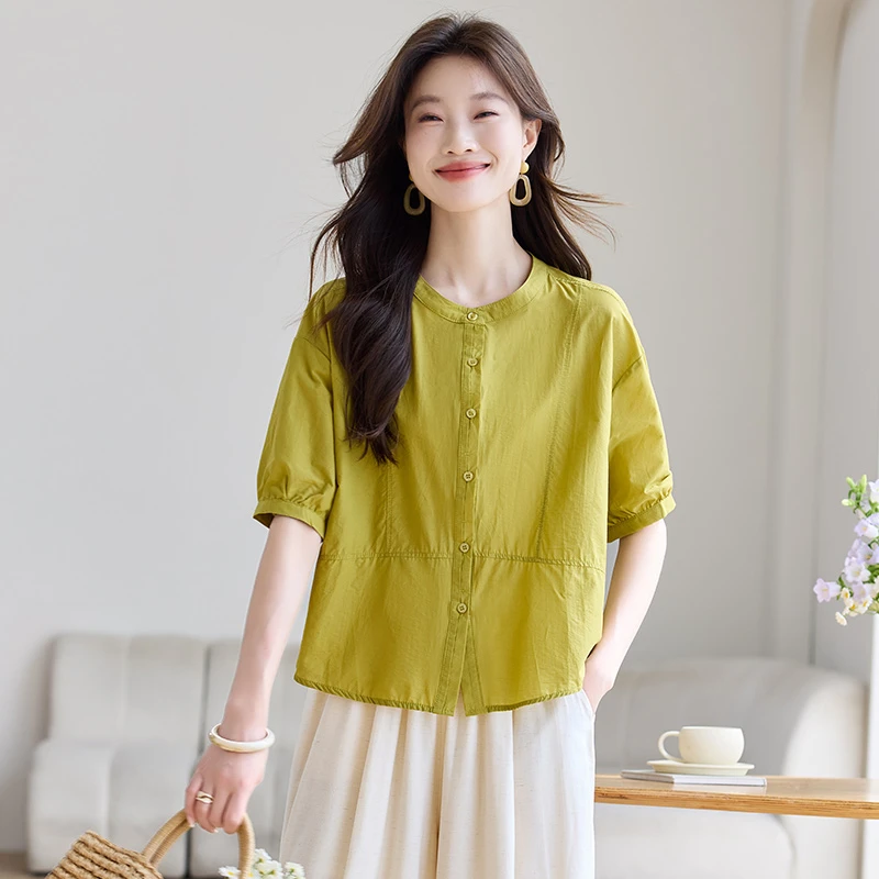 天丝短袖薄款衬衫女夏季透气2025年新款时尚休闲高级感减龄衬衣女