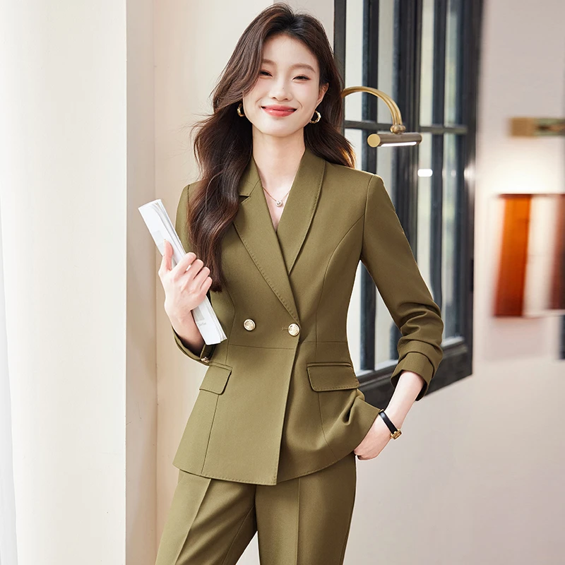 高端手工珠边职业西服套装2025新款春秋气质时尚修身商务通勤西装