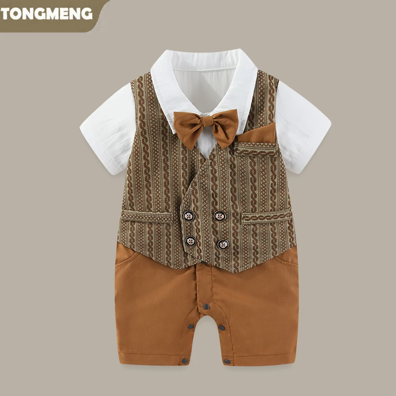 婴儿衣服夏季小绅士礼服男宝宝短袖西装连体衣满月百日哈衣爬爬服